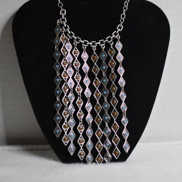 Premier Designs ARIZONA Southwestern Reversible 30" Blue/Brown Bib Necklace - Picture 1 of 4